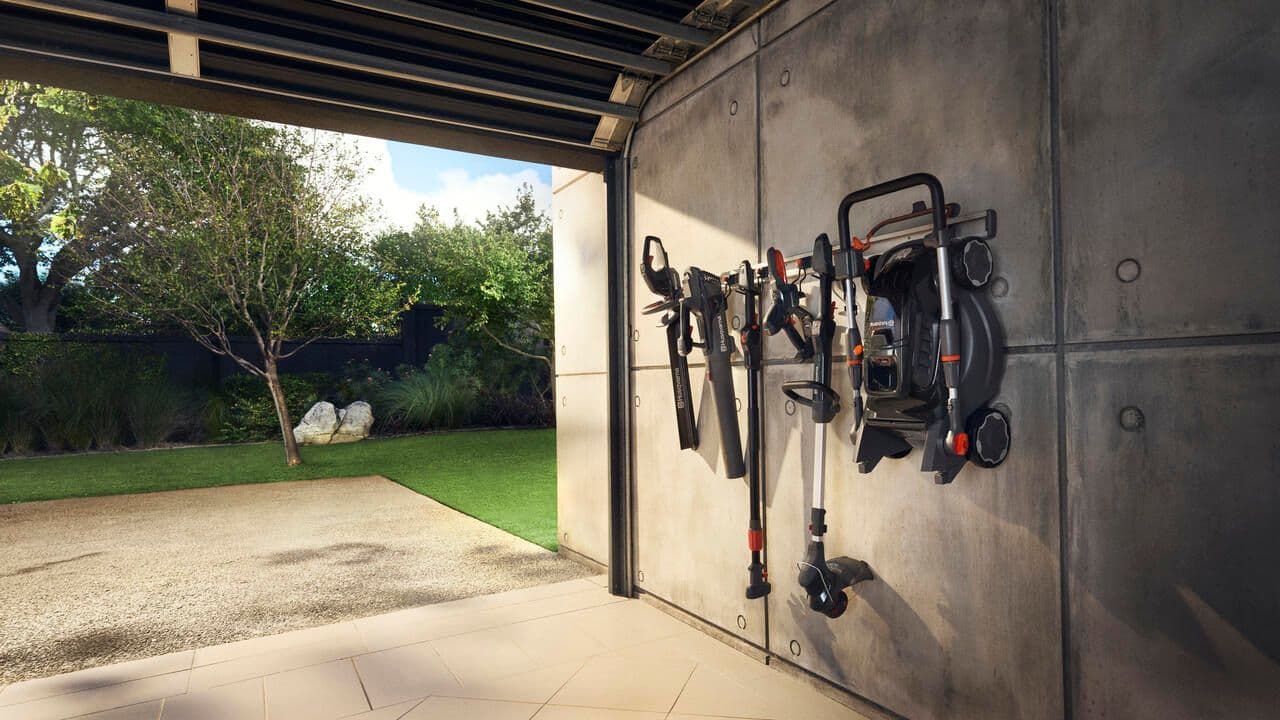 Space saving garden tools on wall